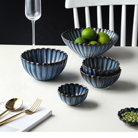 Céramique créative Plats de chrysanthème rétro japonais Assiette à steak domestique Bol Tasse Ensembles de vaisselle