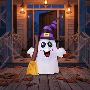 Decoración <span class=keywords><strong>de</strong></span> Halloween, Fantasma <span class=keywords><strong>con</strong></span> Sombrero <span class=keywords><strong>de</strong></span> <span class=keywords><strong>Bruja</strong></span> y Escoba, Modelo Inflable <span class=keywords><strong>con</strong></span> <span class=keywords><strong>Luz</strong></span> LED, Ambiente Espeluznante para el Jardín - Product Image 5