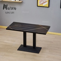Table de restaurant de luxe, forme carrée ou ronde, plateau en pierre sonneterée avec base en métal, mobilier de restaurant