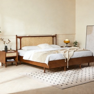 <span class=keywords><strong>Lit</strong></span> mural en bois massif de frêne de style Wabi-Sabi moderne et organique, sculpté à la main, avec tête de <span class=keywords><strong>lit</strong></span> en rotin, pour chambre à coucher et mobilier d'hôtel - Product Image 2