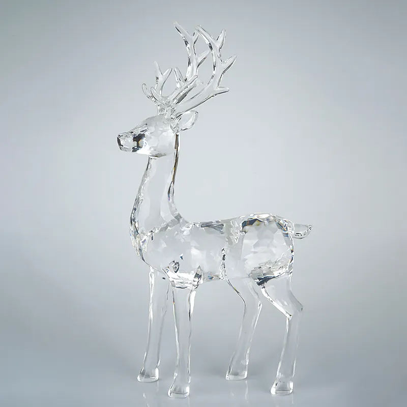 クリスマス & 結婚式の装飾クラフトギフト用にパーソナライズされた高品質の透明ガラスエルク & フラワークリスタルオーナメント卸売