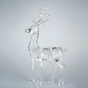 Enfeites de cristal de alce e flor de vidro transparente de alta qualidade personalizados para decoração de Natal e casamento presente artesanal