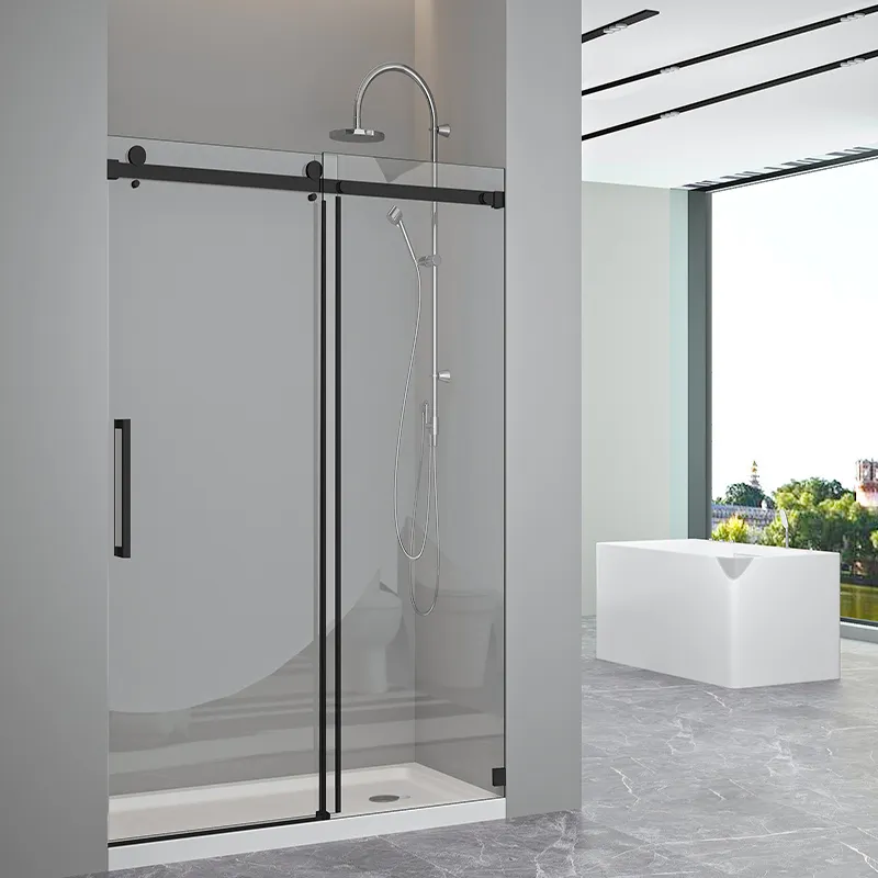 Hotel Bathroom Single Sliding Frameless Shower Door Tempered Glass Shower Partition Door