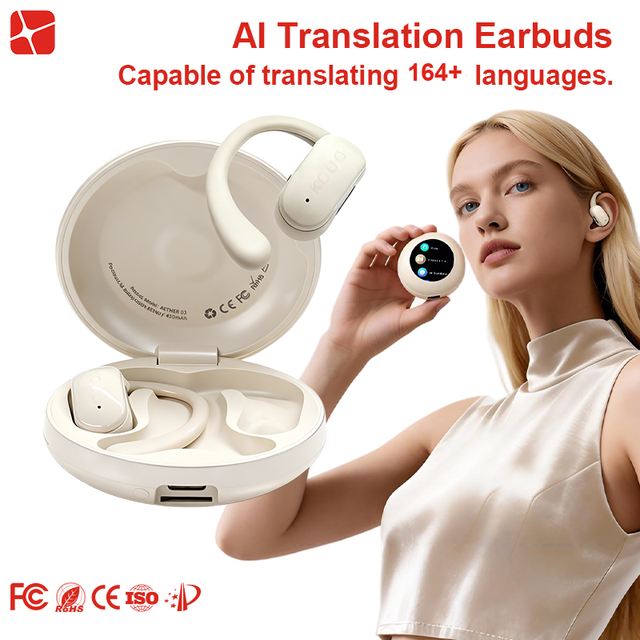 AI Translator Headphones 164+ Languages Real-Time Translation Smart Case LED Display Open-Ear Buds IPX4 Waterproof Hi-Fi Sound
