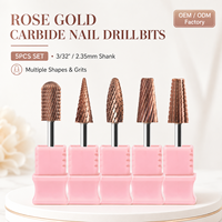 Juego de brocas para uñas Yaqin New Rose Gold, de carburo de tungsteno, herramienta profesional para taladrar uñas, brocas de corte recto y cruzado, seguras.