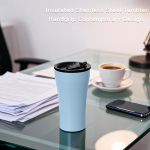 Gobelet isotherme en acier inoxydable à double paroi de 12 oz/15 oz avec revêtement en céramique, couvercle anti-fuite, logo personnalisé pour le café en voyage - Product Image 1