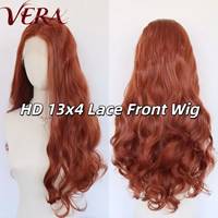 Perruques Lace Front Synthétiques Premium Futura Fibra HD 13*4 en Gros, 320g, Rouge Brun, Grande Ondulation, Bouclées, Effet Mat, Résistantes à la Chaleur