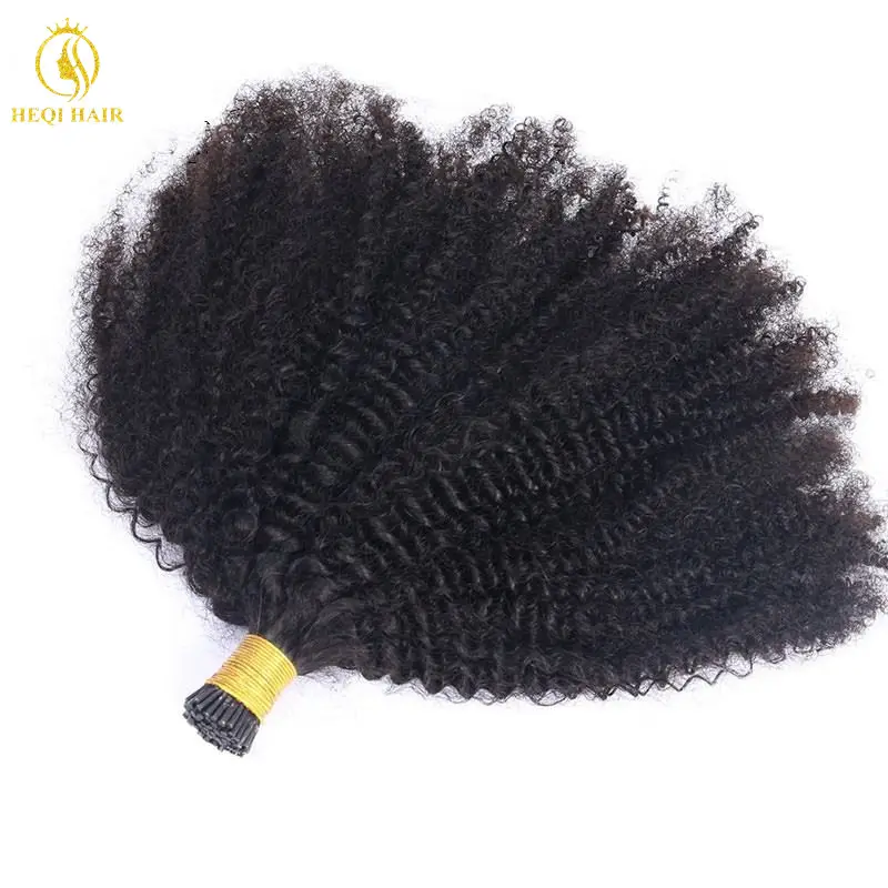 I Tips-extensiones de cabello rizado afro de alta calidad, venta al por mayor, 100%, 4B, 4C, 3B, 3C, Pelo Rizado sin procesar