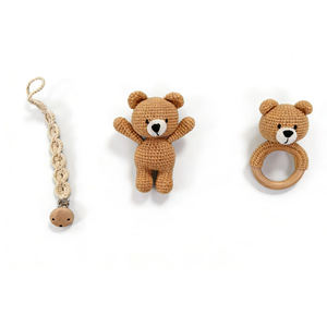 Ensembles de jouets de <span class=keywords><strong>dentition</strong></span> en bois pour bébé, jouets animaux mignons en coton 100% biologique, hochet de <span class=keywords><strong>dentition</strong></span> en bois - Product Image 5