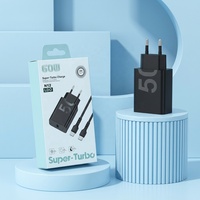 Cargador de Pared USB-C Super Turbo de 60W con Carga Rápida y Cable Tipo C para Motorola, Adaptador de Corriente USB Tipo C PD de 60W