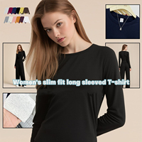 Kaos RUICHI Custom Basic Putih Polos Mewah Katun Spandex Lengan Panjang untuk Wanita