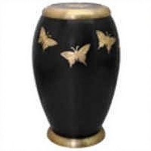 Urna funeraria negra con mariposas doradas, urna de cremación grande de latón para cenizas humanas con tapa y bolsa de terciopelo gratis. - Product Image 1