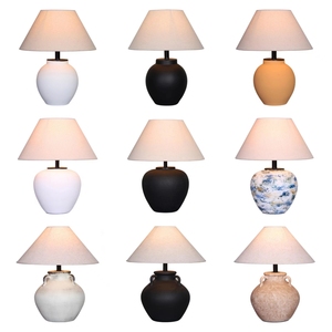 Retro Trung Quốc phòng ngủ Đèn bàn wabi-sabi gốm trang trí đèn phòng khách sạn cạnh giường ngủ đêm chiếu sáng vải Chụp đèn - Product Image 1