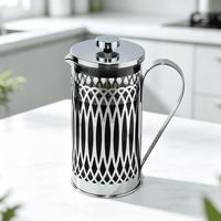 Cafetière à piston portable de voyage 600 ml en verre avec cadre de protection en acier inoxydable et couvercle facile à nettoyer