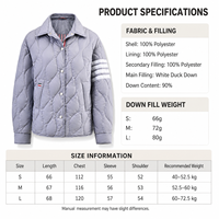 Veste matelassée légère pour femme en duvet de canard blanc 90% TB, col chemise, manteau d'hiver, vêtement d'extérieur avec fermeture à boutons-pression pour la vente en gros