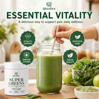 Poudre de mélange de superaliments verts Qbioflex en marque blanche avec enzymes digestives et probiotiques – Poudre Super Greens