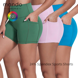 Logo personalizzato di alta qualità in Nylon 23% <span class=keywords><strong>pantaloncini</strong></span> sportivi Spandex con tasche da donna a vita alta da palestra Pilates <span class=keywords><strong>pantaloncini</strong></span> da Yoga - Product Image 1