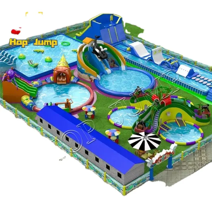Commercial kids inflatable amusement park pvc jumping inflatable water amusement park games theme land park