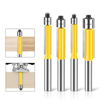 Set Mata Router Karbida 8mm Shank 2 Flutes Top Double Bearing untuk Pemotongan Kayu, Alat Pertukangan Kayu, Mata Router Lurus Flush Pilot