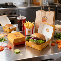 Özel kendi logo baskı restoran için çanta yürütmek için fast food burger fries takeaway kraft kağıt torba ile kutu
