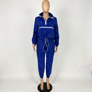 Ensemble 2 pièces tendance 2026 pour femme : coupe-vent bleu, veste pull demi-zip et pantalon cargo jogger – Survêtement décontracté streetwear - Product Image 1