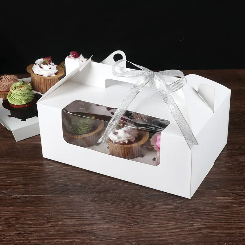 Caja portátil para cupcakes, 1, 2, 4, 6 agujeros, fácil de montar, blanca, desechable, huevo, tarta, fiesta, muffins, pastel, con mango