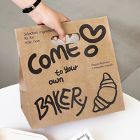 Sacs en papier kraft brun personnalisés écologiques avec poignée découpée pour la livraison de repas à emporter et l'emballage de produits de boulangerie