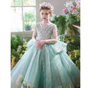 Sommer grün 3 bis 14 Satin Boutique Blume Mädchen Kleider Prinzessin Kinder Performance Kleidung tragen Kinder Abend Party Kleid - Product Image 5