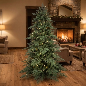 Árbol de Navidad Artificial Realista de 8 pies con Puntas Mixtas de PE/PVC, Iluminado con LED, para Exhibición en Vestíbulos de Centros Comerciales - Calidad Premium - Product Image 1