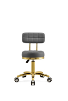 Tabouret de salon de beauté en cuir PU de luxe avec dossier, base dorée, hauteur réglable, pivotant et à roulettes, chaise de technicien