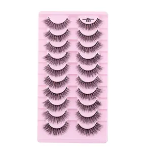 Wholesale 10 Pairs Private Label Fluffy Mink Eyelash Full Strip Eyelashes With Customized Packaging