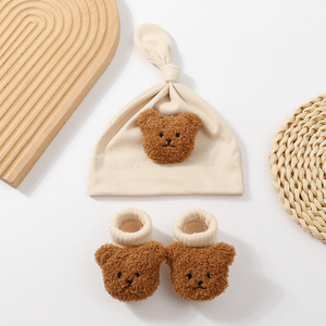 Ensemble de chaussettes et <span class=keywords><strong>bonnet</strong></span> pour nouveau-né, motif lapin et ours, en coton respirant et doux, chaussettes <span class=keywords><strong>tricot</strong></span>ées - Product Image 6