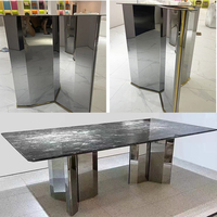 Pied de table de salle à manger en acier inoxydable argenté brillant, finition métallique Haida, finition extérieure en laiton, brosse pour meubles