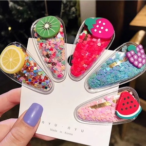Clips à cheveux pour filles, en plastique PVC, paillettes, en forme de sable mouvant, de fruits, de dessin animé, Transparent, couleur bonbon, Clips - Product Image 1