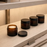 Pot en verre cosmétique ambré brun avec couvercle noir mat à large ouverture, 10 ml, 20 ml, 30 ml, 50 ml