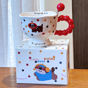 Mug en céramique ludique pour chien avec poignée et cuillère, design de dessin animé, pour le petit-déjeuner, le café, cadeau - Product Image 2