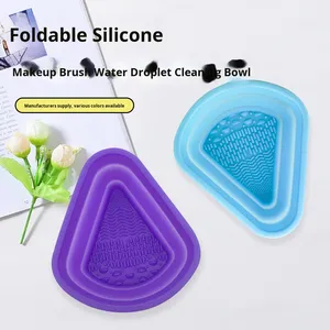 Bol de nettoyage pour pinceaux de maquillage en silicone en forme de goutte d'eau, pliable, pour le séchage et le rangement des éponges de maquillage, nettoyage en profondeur des cosmétiques, vente en gros - Product Image 1