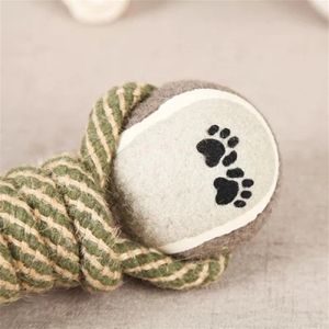 Interaktif köpek oyuncaklar kenevir pamuk pet kedi oyuncak halat ile tenis topu taşlama diş köpek knot pamuk halat karışık köpek çiğneme oyuncakları - Product Image 4