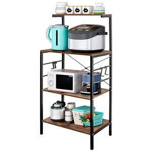 Étagère de boulangerie pour cuisine Étagère de rangement à 4 niveaux Chariot à micro-ondes Support de bar à café avec 4 crochets Boulangers pour salle de cuisine - Product Image 1