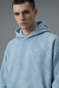 Sweat-shirt à capuche décontracté bleu clair délavé pour homme avec poche kangourou, coupe régulière, personnalisable avec logo (OEM/ODM) - Product Image 5