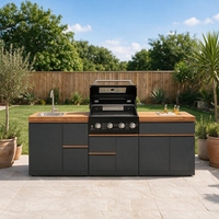 Estación de Trabajo para Barbacoa de Exterior Resistente al Sol, Cocina de Acero Inoxidable 304 con Parrilla