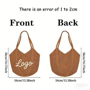 Sac de plage en coton crocheté durable de qualité supérieure avec fermeture à cordon 3D, logo personnalisé, sac de vacances, cadeau pour demoiselle d'honneur - Product Image 5