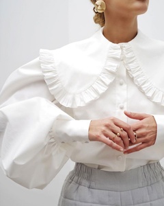 <span class=keywords><strong>Camisa</strong></span> de Algodón Puro <span class=keywords><strong>Blanca</strong></span> con Cuello Tipo Muñeca Estilo Francés para <span class=keywords><strong>Mujer</strong></span> 2026, <span class=keywords><strong>Camisa</strong></span> de Manga Larga con Borde de Oreja de Madera - Product Image 5