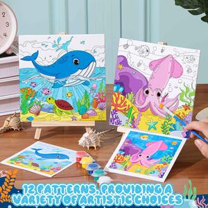 Panwenbo 12 ensembles <span class=keywords><strong>de</strong></span> <span class=keywords><strong>toiles</strong></span> pré-dessinées sur le thème des animaux marins pour la peinture, panneaux <span class=keywords><strong>de</strong></span> toile à colorier pour adultes - Product Image 5