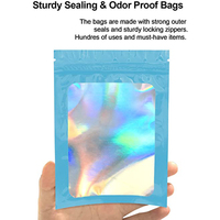 6x10 cm Transparent Fenêtre Bleu Odeur Preuve Petit Baggies Emballage Porte-clés Feuille Sac Zipper Top Hologramme Doypack