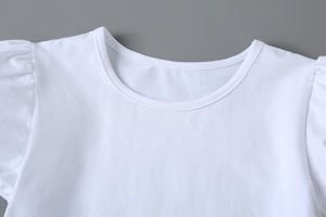 OEM Factory personalizzato tinta unita <span class=keywords><strong>volant</strong></span> maniche corte ragazza Tee Top Shirt ragazze 100% cotone pianura t-Shirt bianche per i bambini - Product Image 3