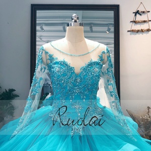 <span class=keywords><strong>Vestido</strong></span> <span class=keywords><strong>de</strong></span> fiesta Ruolai LWC6579 <span class=keywords><strong>de</strong></span> manga larga, tul <span class=keywords><strong>azul</strong></span> <span class=keywords><strong>turquesa</strong></span>, con cristales, estilo princesa, para quinceañera. - Product Image 3