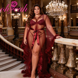 Vente flash - Robe <span class=keywords><strong>de</strong></span> <span class=keywords><strong>nuit</strong></span> en fourrure rouge vin à manches longues avec ceinture - Robe en peluche sexy - Ensemble <span class=keywords><strong>de</strong></span> vêtements <span class=keywords><strong>de</strong></span> <span class=keywords><strong>nuit</strong></span> pour femmes - Product Image 2