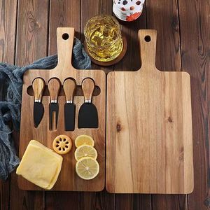 Acacia Wood Cheese Board <b>Set</b> 4 Piece Stainless Steel Knife <b>Set</b> Home Use Portable Durable Cutting Board - Product Image 3
