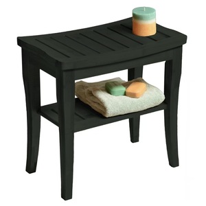 Yingsheng Bamboo Bathroom Stool Double Layer Shower Seat Solid Wood <b>Storage</b> Shelf For <b>Bath</b> Living Room - Product Image 4
